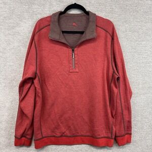 Tommy Bahama Reversible Pullover‎ Sweater 1/4 Zip Orange Brown Mens Large